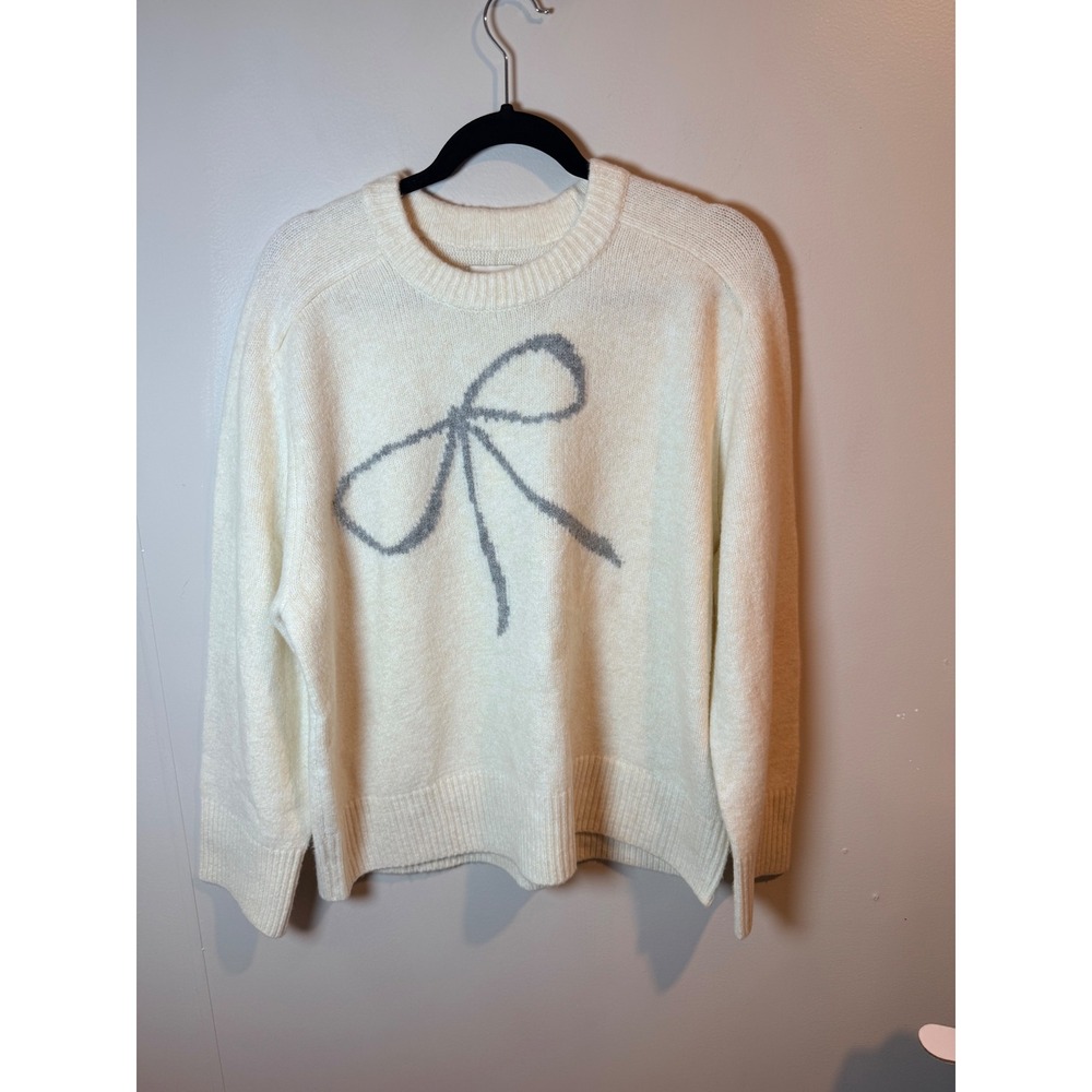 Abercrombie & Fitch Women Cream Bow Graphic Crewneck Sweater Large NWT 150-488 - Picture 3 of 9